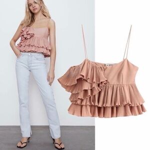 Zara Ruffle Tiered Spaghetti Strap Top